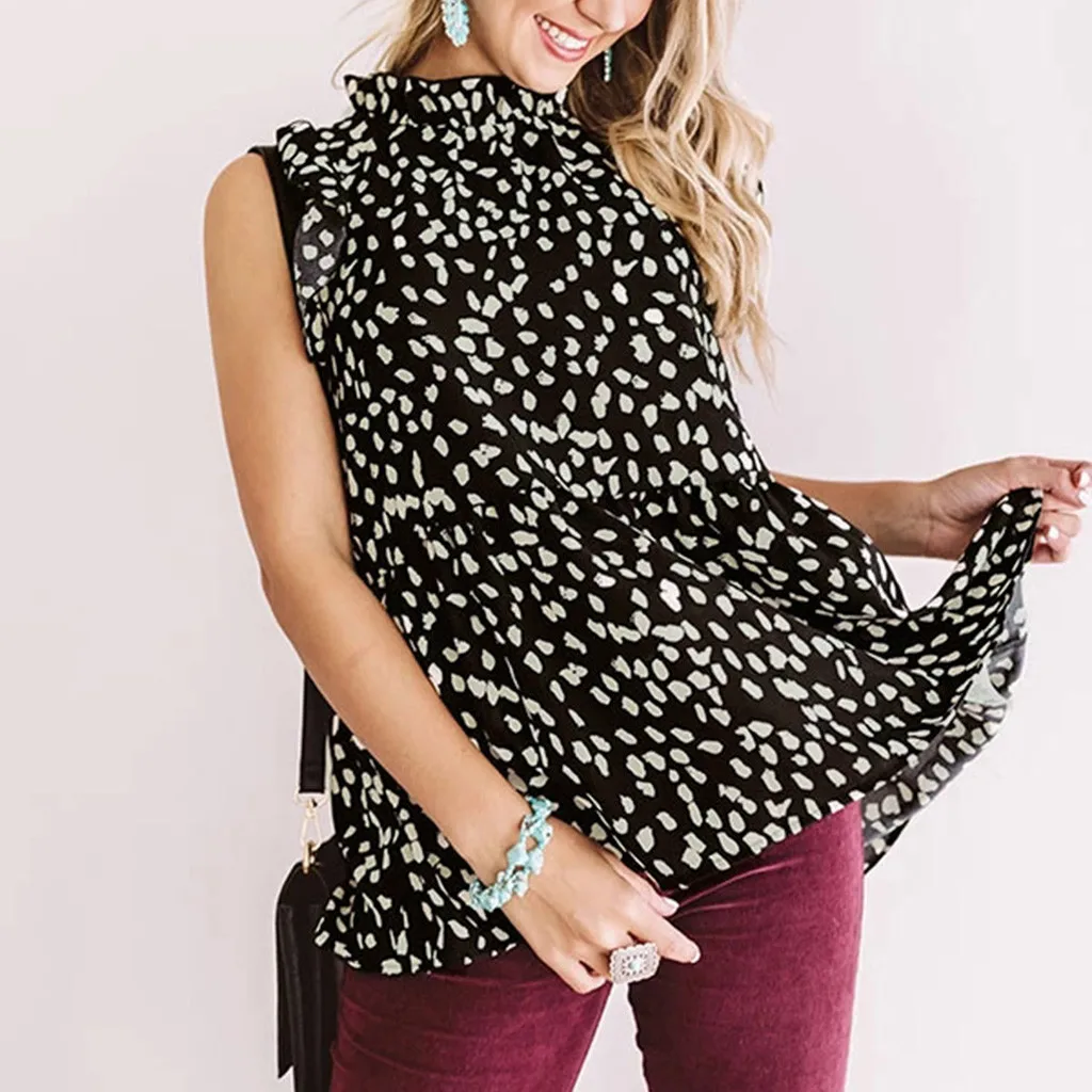 

Fashion Women Cute Polka Dot Printing Short Sleeves Ruffles Blouses Tunic Tops