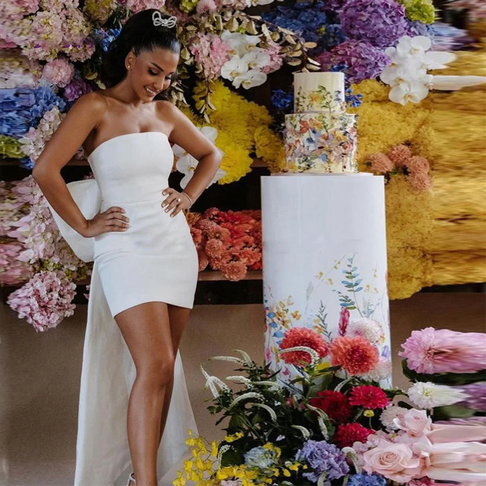 

Strapless Cocktail Dresses Back With Big Bow Simple Women Party Dress vestidos de cocktail Custom Made Homecoming Gowns