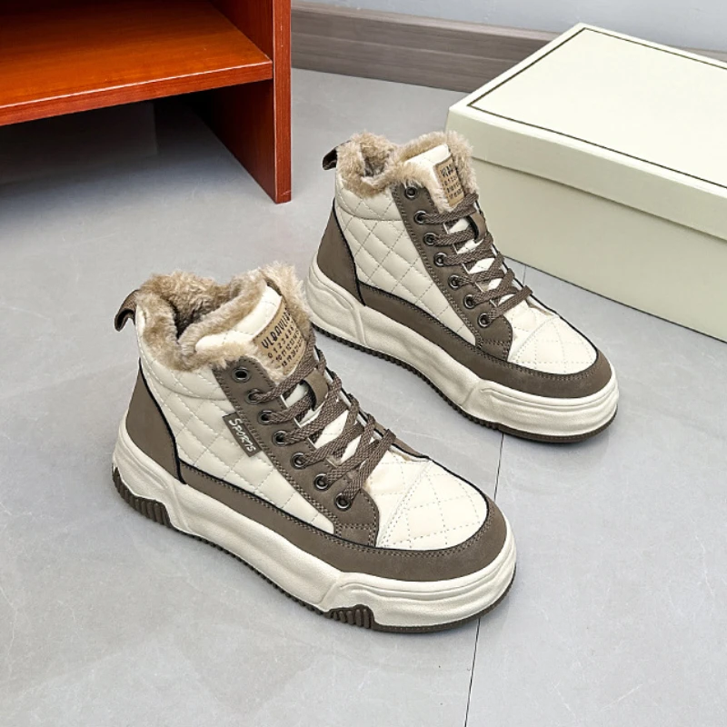 

Women's Winter Sports Shoes with Fur Platform High Sneakers Woman Snow Boots Ladies Casual Sport Warm Skateboard Shoes Footwear