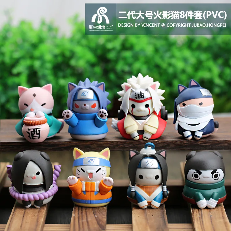 

Q Version NARUTO Anime Figure Uzumaki Naruto Hatake Kakashi Uchiha Sasuke Cute Cat Doll Model Ornaments Action Figures Kids Toys