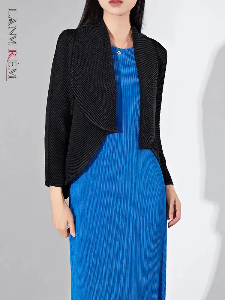 

LANMREM/черное плотное складчатый Блейзер Пальто для женщин с длинными рукавами, с открытым швом, универсальные пальто 2023, Осень-зима, новинка 2DA2106