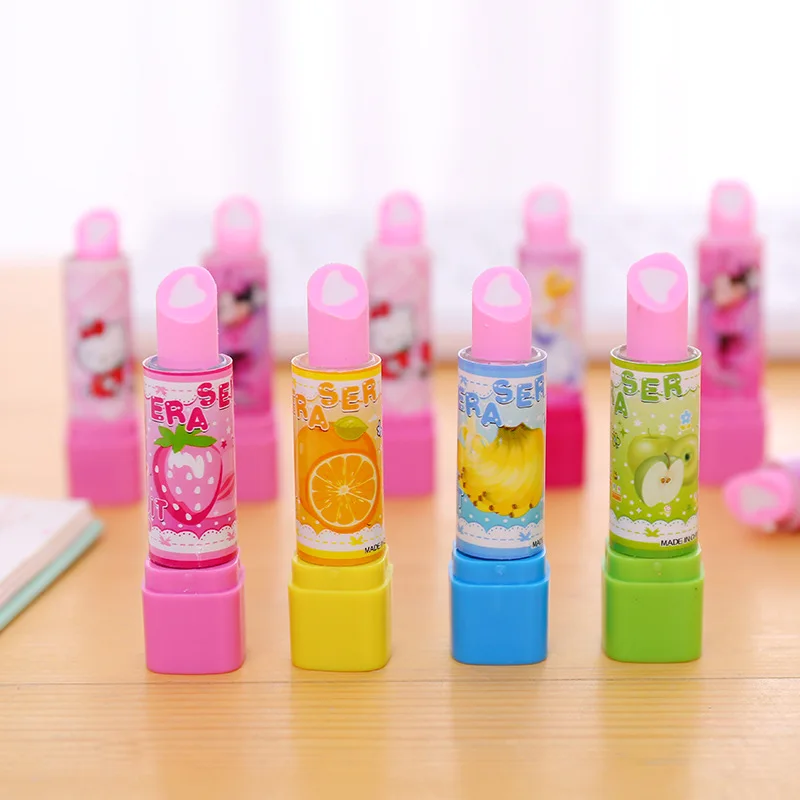 

1pcs Lipstick Shape Eraser for Kids Cartoon Cute Student Kawaii Eraser Cute School Supplies Stationery Erasers Stationery