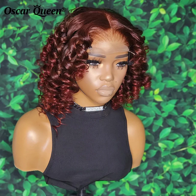 13x4 Lace Front Human Hair Wigs For Black Women Loose Wave Pre Plucked Reddish Brown Curly 4x4 Lace Closure Wigs