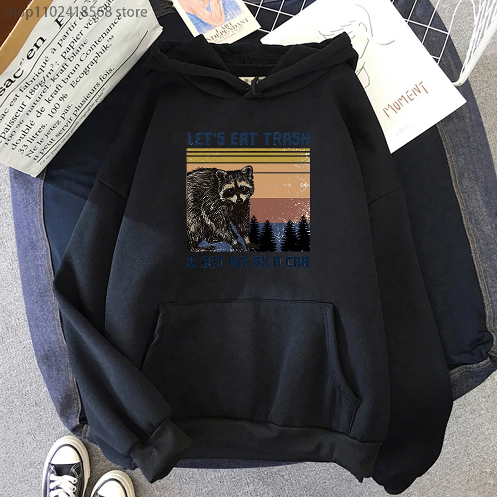 

Женские толстовки с капюшоном, толстовки с мультяшным рисунком животных, с принтом енота, быстрого съедания мусора, уличная одежда с длинны...