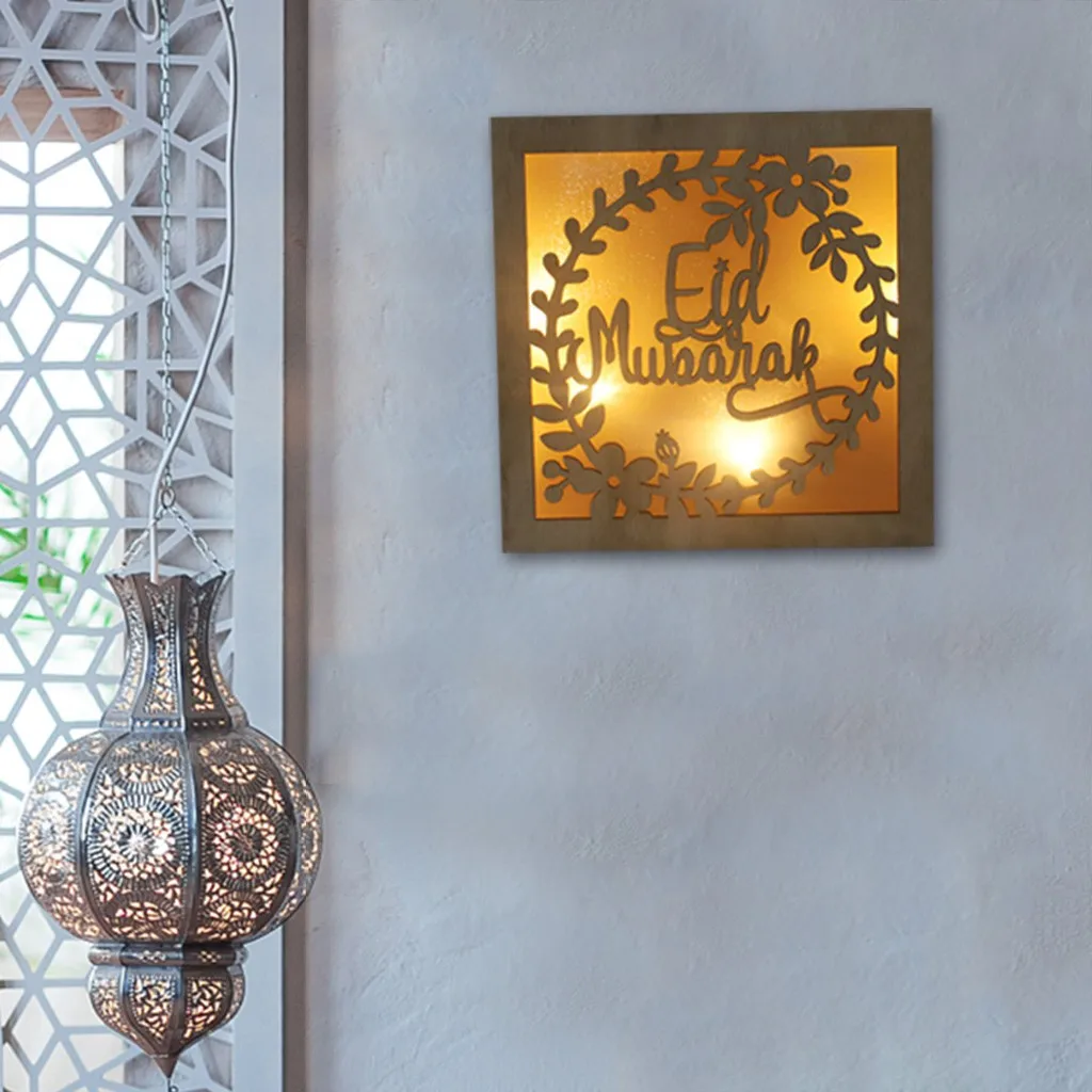 

Wooden Ramadan Eid Decorations for Home Moon LED Candles Light