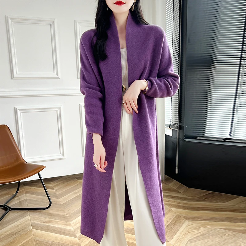 Осенне-зимний новый плотный длинный свитер женский вязаный кардиган с