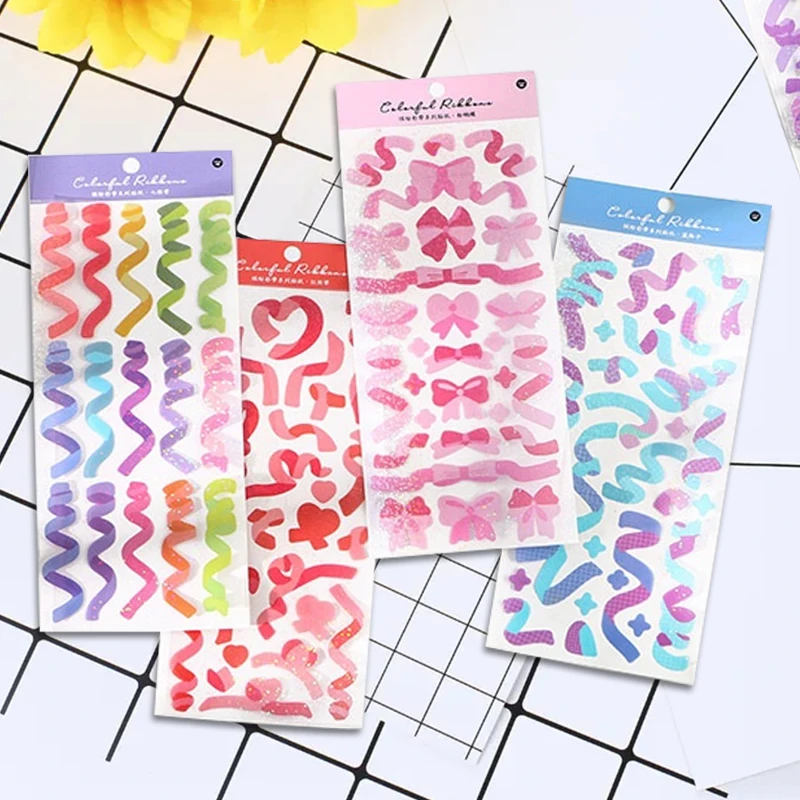 

1 Sheet Korean Cartoon Ribbon Sequin Stickers Journaling DIY Decor Stickers Scrapbooking Stationery Decorative School Supplies