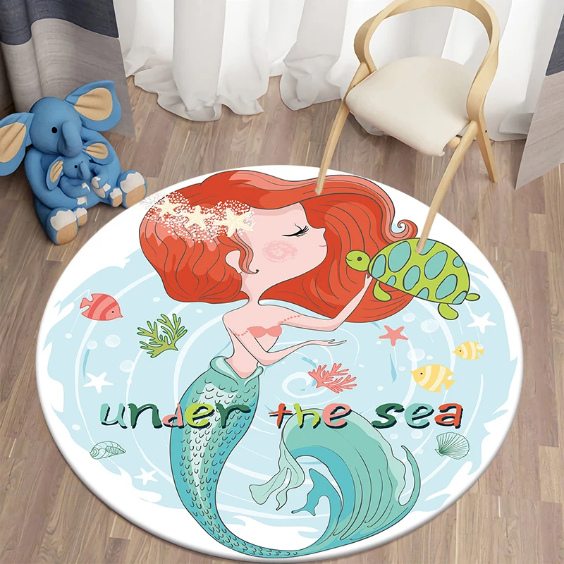 

Mermaid Unicorn HD Printed Round Carpet for Living Room Rugs Camping Picnic Mats Flannel Anti-Slip Rug Yoga Mat stranger things