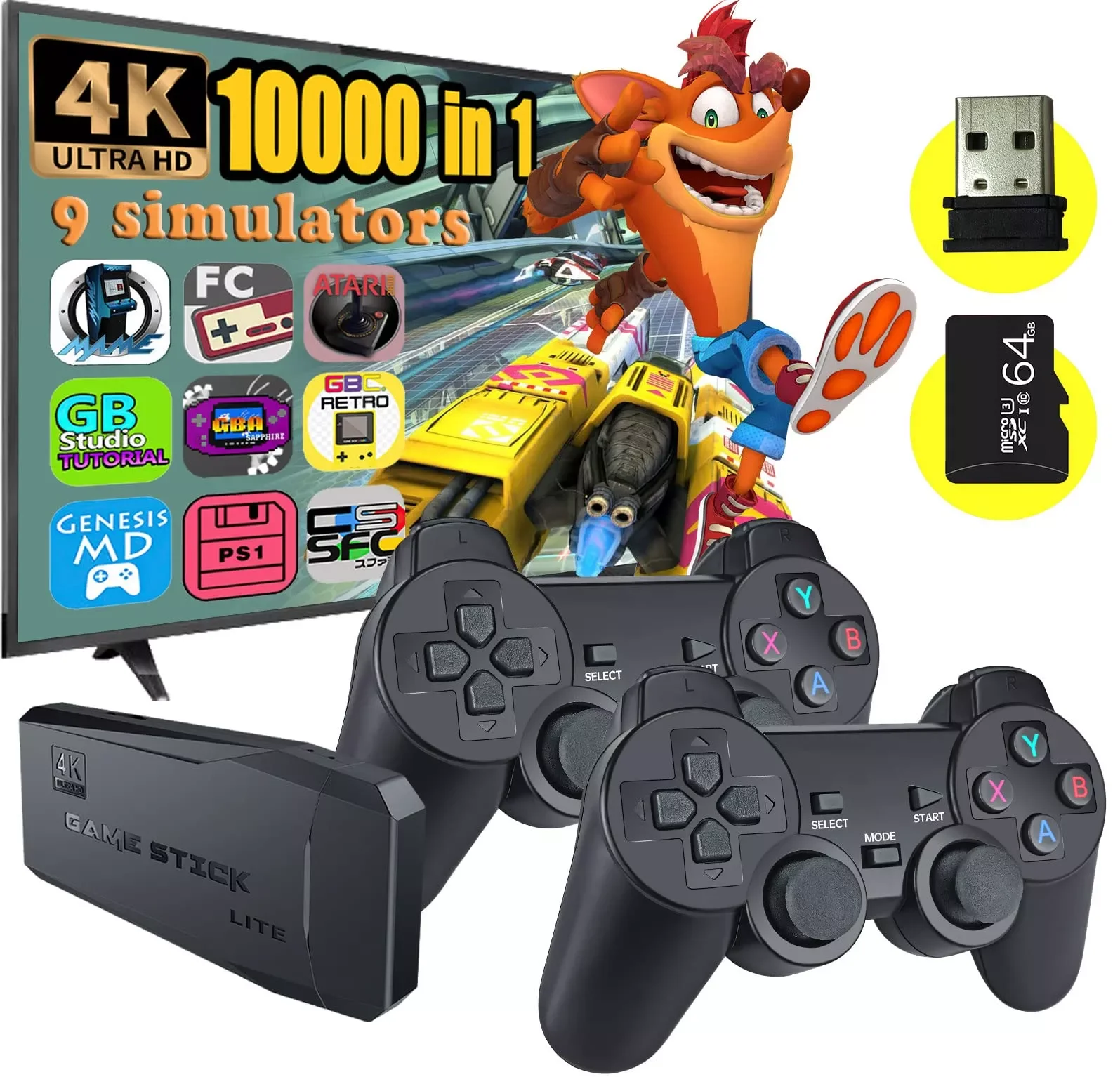 

NEW2023 64G Game Stick Lite 4K Built-In 10000 Game Retro Game Console For PS1 GBA Wireless Controller for Gba KID Xmas Gift Drop