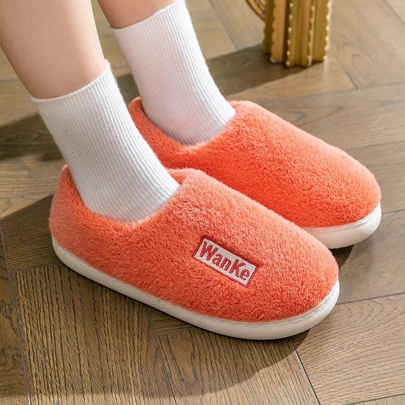 Women Man Closed Cotton Slippers Autumn Winter Warm Home Shoes Indoor Slip-On Short Plush Thicken Floor Slippers Two Wear Unisex
