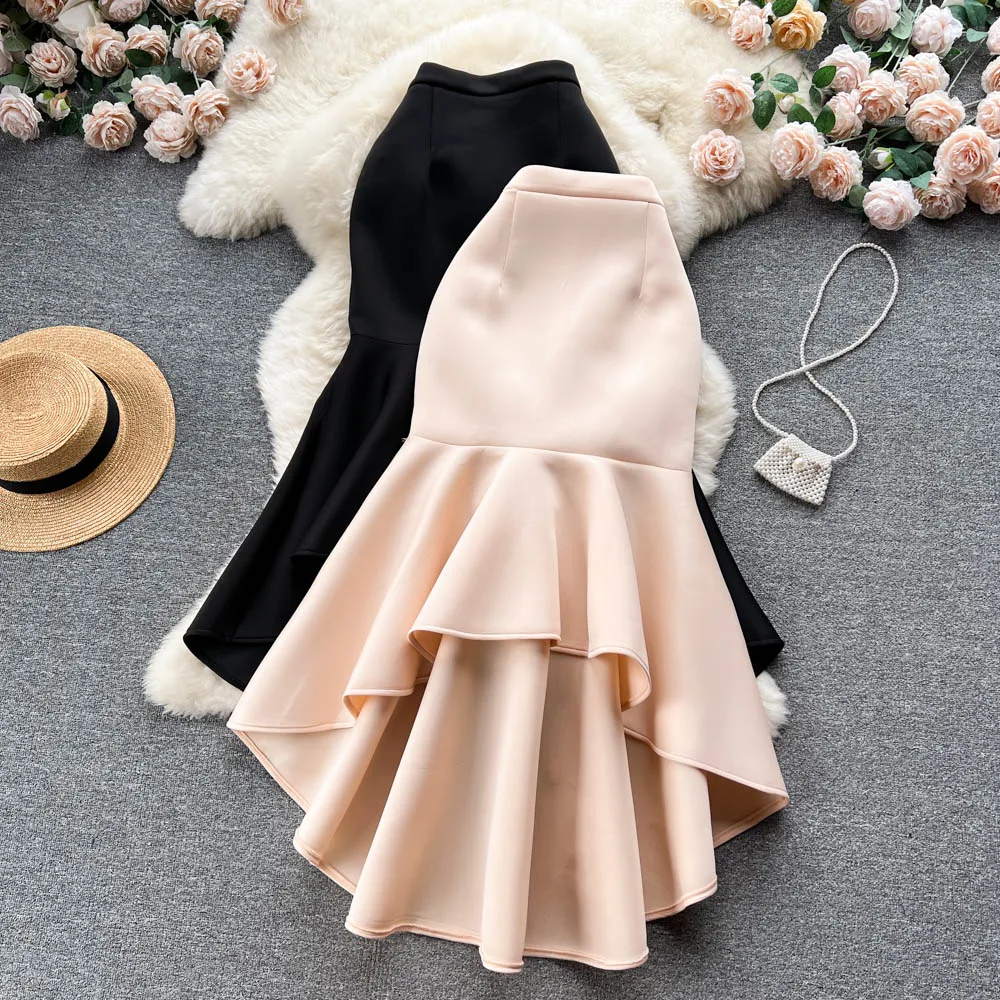 

Amolapha Women High Quality Solid Color Ruffles Vintage Pack Hip Mid-Length Party Mermaid Dress Vestidos