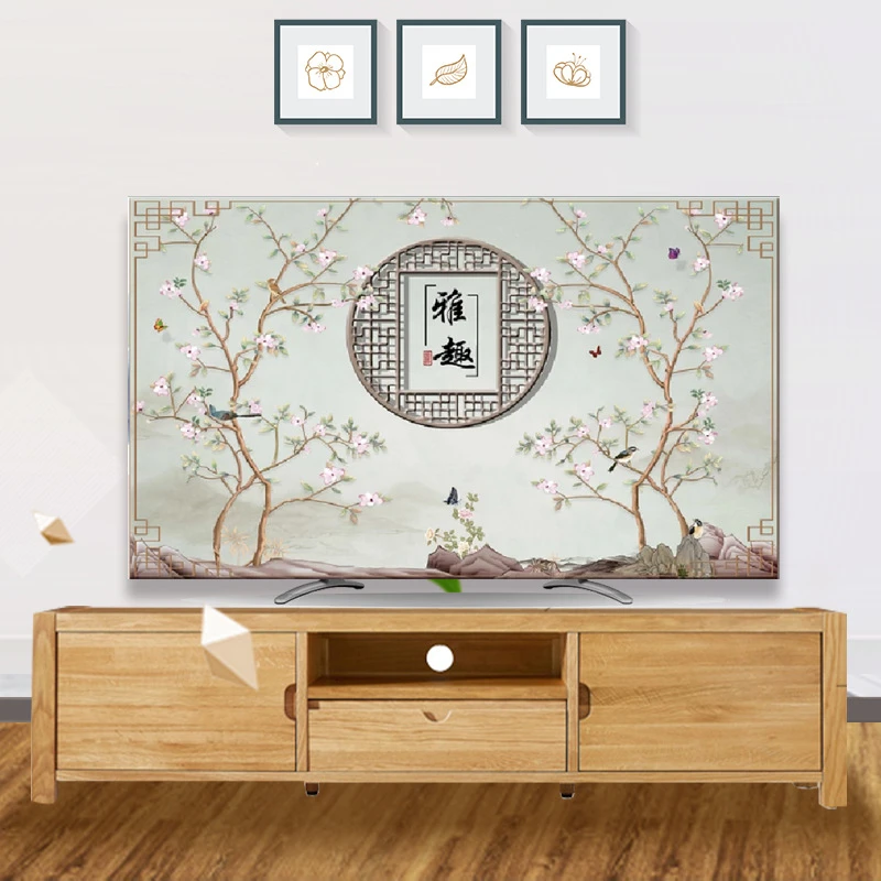 

Custom 32" - 85" inch Decorative Hood Cover for Screen LCD TV PC Floral Birds Plum Bossom Dandelion