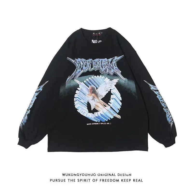 

GONTHWID Creative 3D Angel Print Long Sleeve Tees Shirts Streetwear Hip Hop Hipster Casual Loose Tshirts Men Fashion Tops