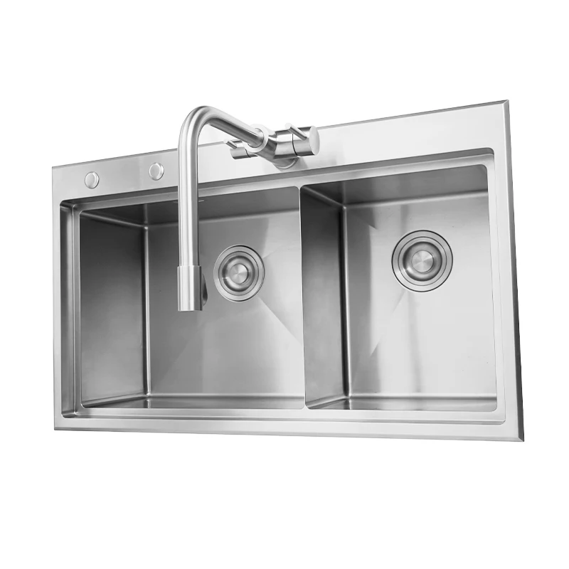 

Stainless Steel Glass Rinser for Kitchen Sinks, Functional Handmade Double Sink, Above Counter