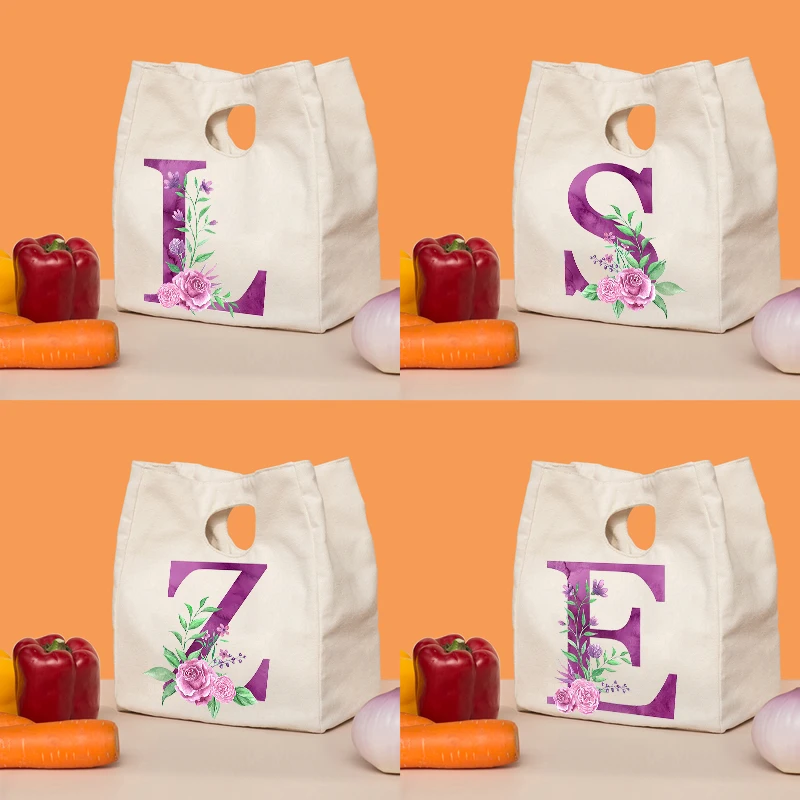 

Лучший подарок, фиолетовая Холщовая Сумка для ланча с надписью, сумка для риса, сумка для хранения с изоляцией пищи, портативная вместительн...