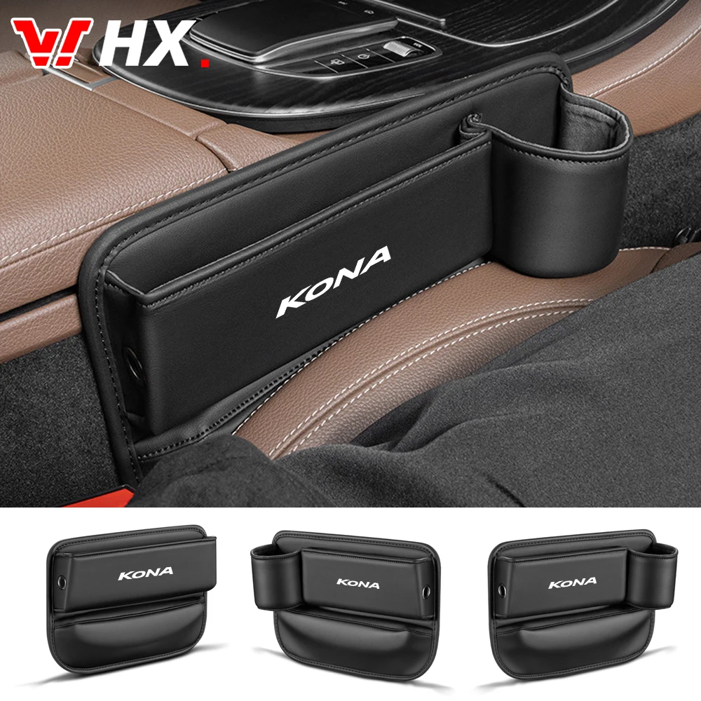 

PU Leather Car Styling Seat Gap Storage Box Multifunction Water Cup Organizer Change Box Accessories For Hyundai Kona 2021 2020