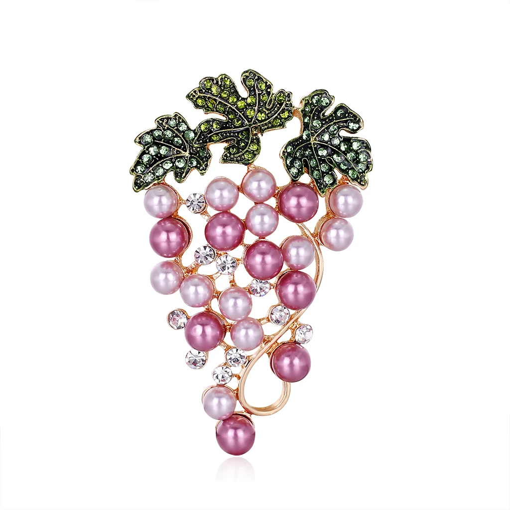 

TULX Grapes Brooches Imitation Pearl Brooch Rhinestone For Wedding Bridal Dresses Hijab Clip Scarf Buckle Pins Party Jewelry