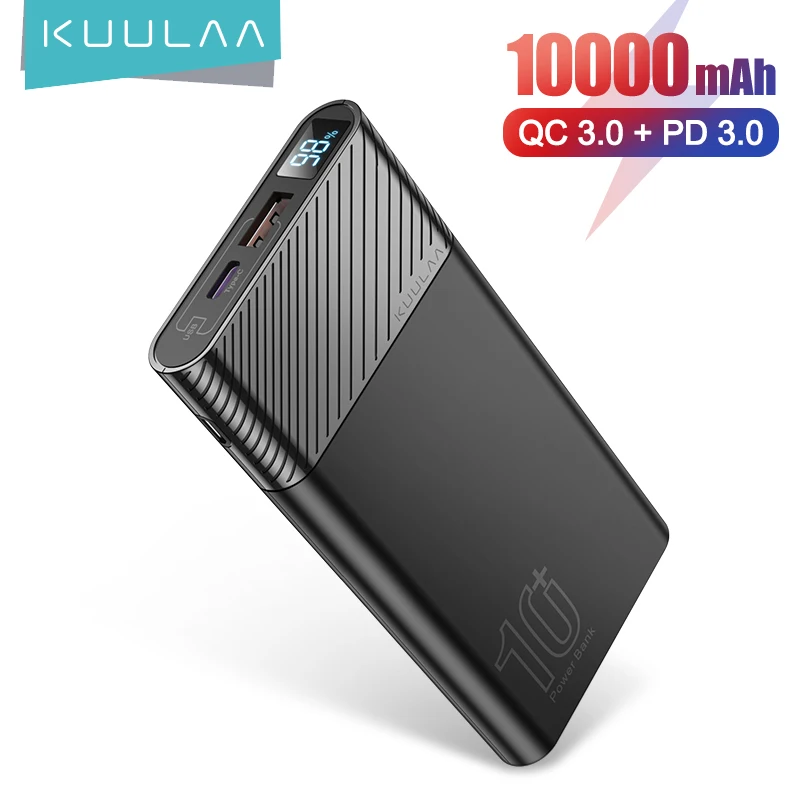 KUULAA 10000mAh Power Bank Dual USB Portable Charger QC PD Fast Charging PowerBank Digital Display Ultra Slim External Battery