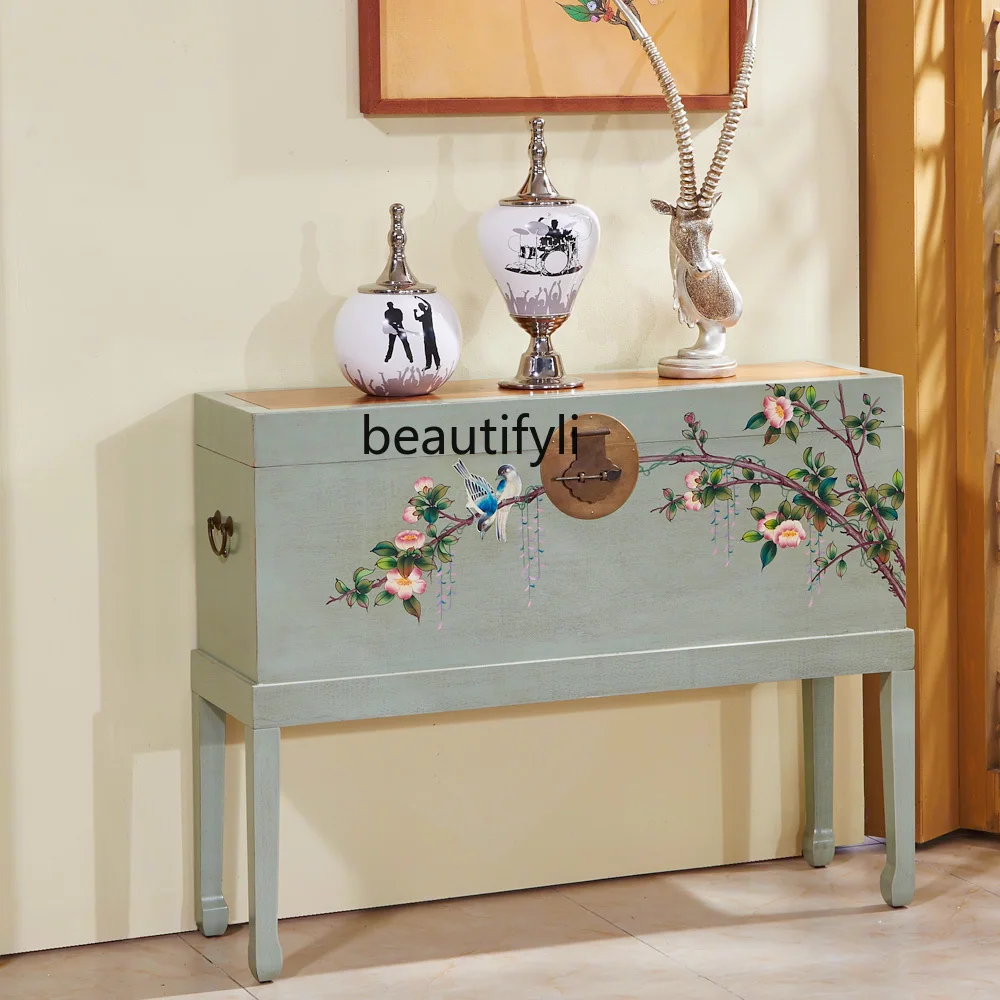

yj New Chinese Style TV Bench for Bedroom Hall Cabinet Pure Hand Drawing Antique Storage Cabinet Side Cabinet
