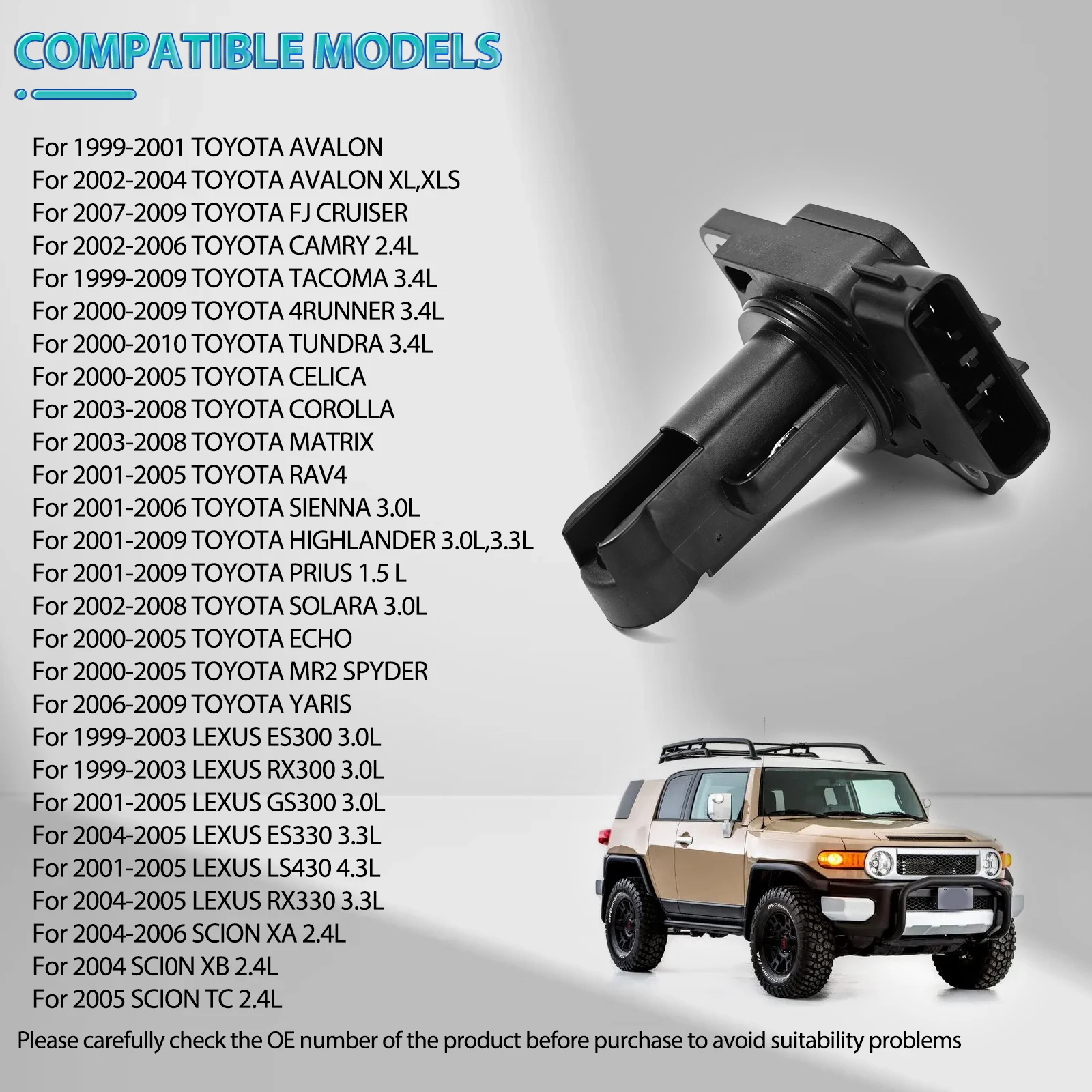 Датчик массового расхода воздуха 22204-22010 22204-0C020 22204-0J010 для Toyota Lexus Avalon Camry Tacoma Corolla