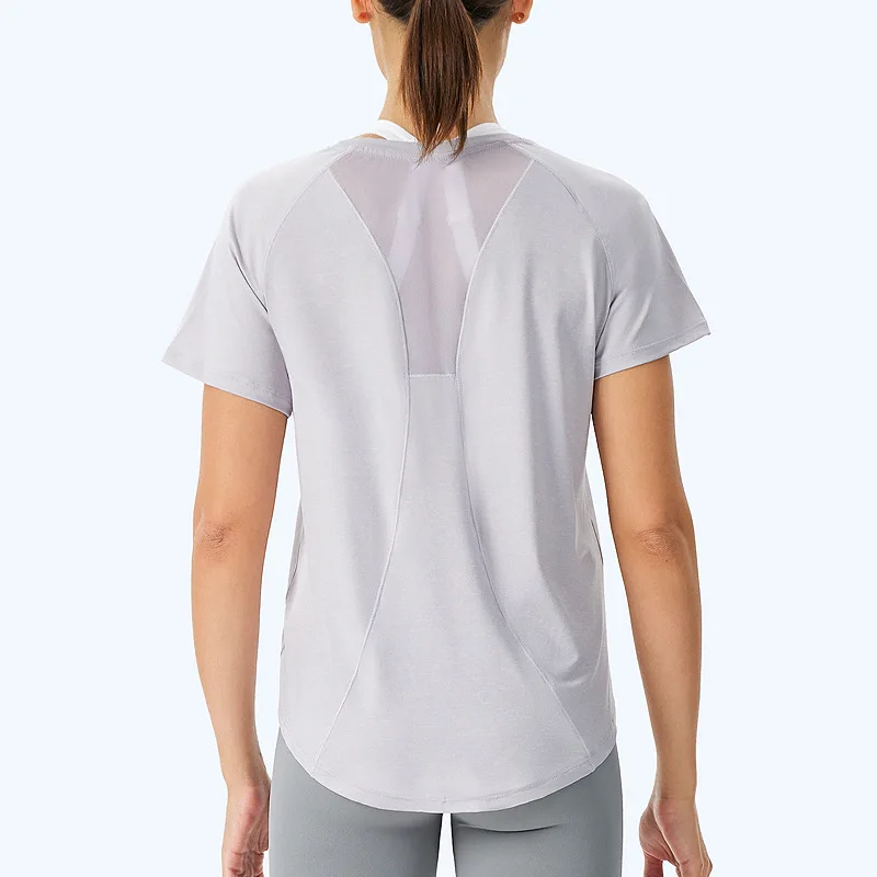 Luluwomen Sport Shirts Gym Mesh Top Breathable Quick Dry Loose Workout Short Sleeve T-shirts Fitness Solid Blouse Sportwear