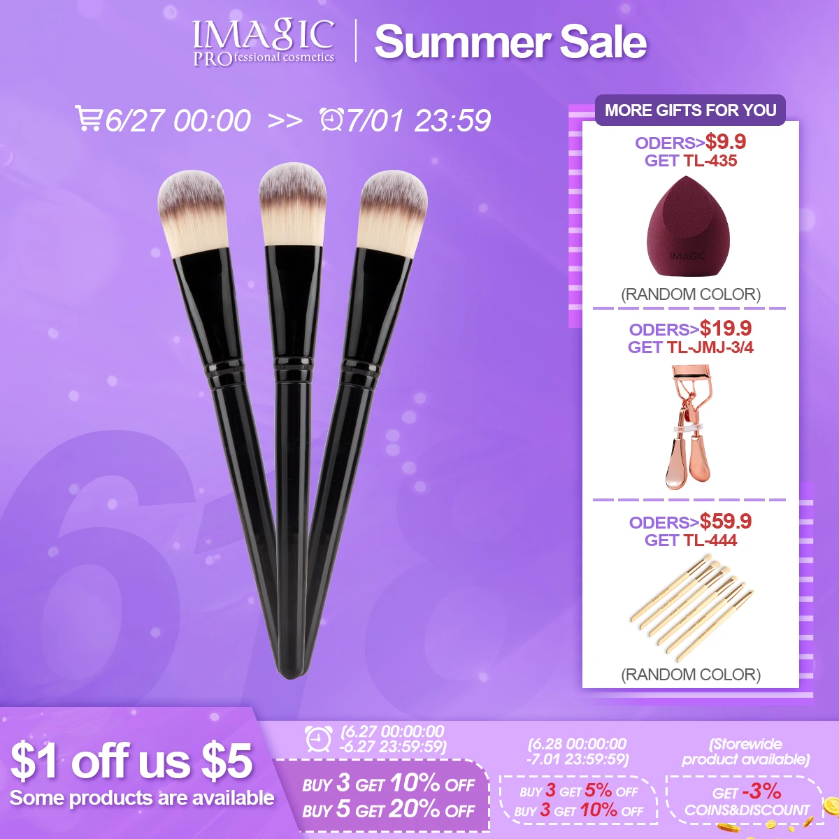 

IMAGIC Foundation Makeup Brush Mask Brush Soft Base Synthetic Hair Portable Liquid Concealer Professional Beauty Brush Tools