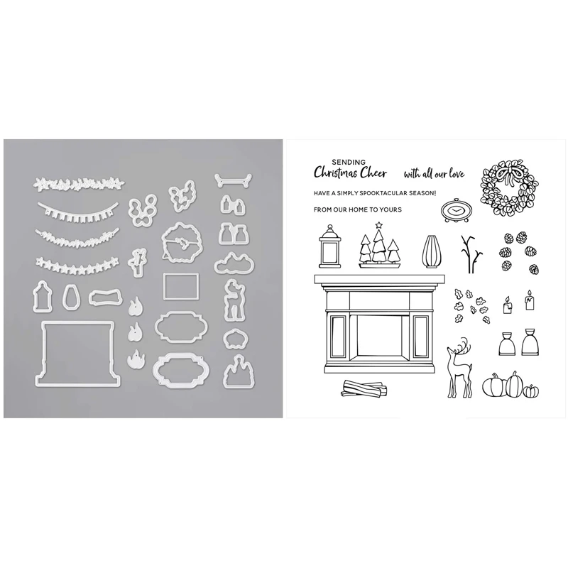 Набор штампов и подходящих для рождества Хэллоуина оленей тыкв фонарей штампы