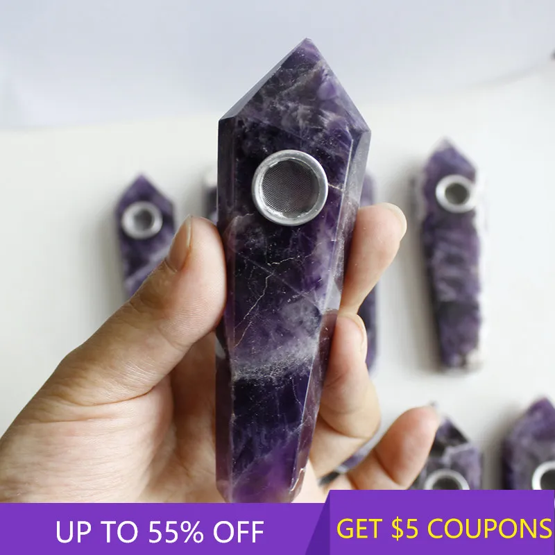 

Natural Purple Dream Amethyst Quartz Smoking Pipe W/ Carb Hole Healing Crystal Point Wand Obelisk Rock Gemstone Tobacco Pipes