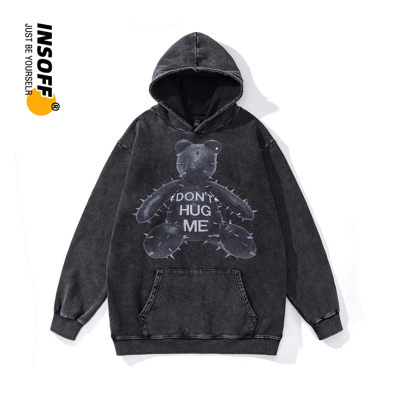 

Толстовка мужская оверсайз с принтом медведя, 100% хлопок, с заклепками