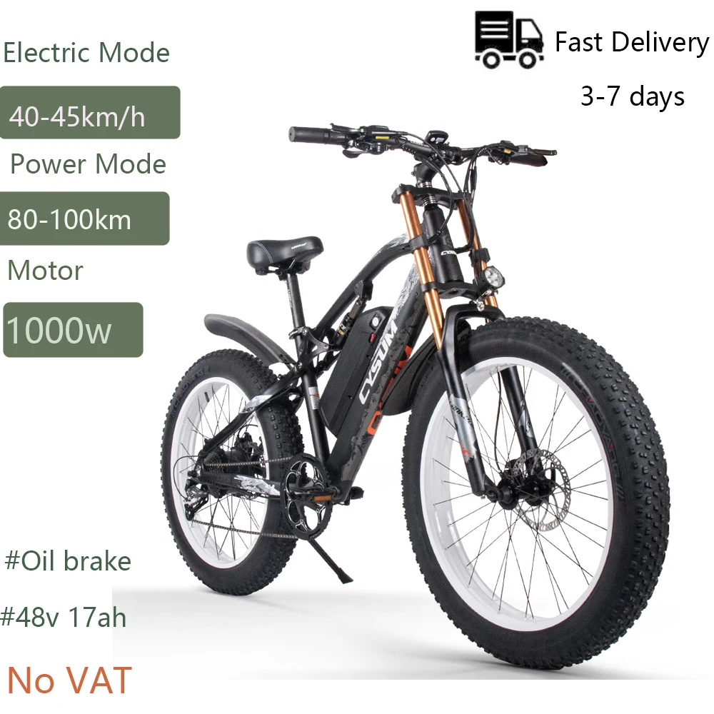 

CYSUM M900 Electric Mountain Bicycle 48V 17AH 1000W Li-battery 9-speed Hydraulic Disc Brake for Adults Men's Bike Ebike