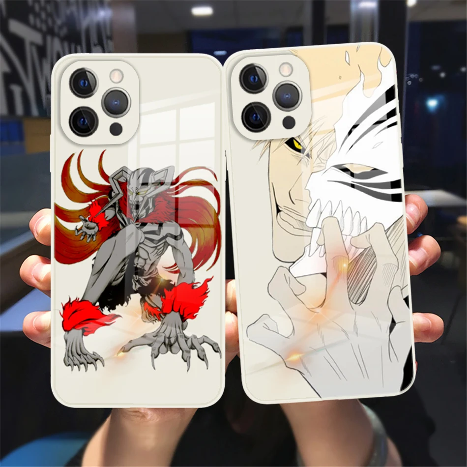 

Hot Bleach anime Ichigo Kurosaki Phone Cover For iPhone 11 12 13 14 Pro Max X XR XSMax 8 14Plus White Tempered Glass bumper Case
