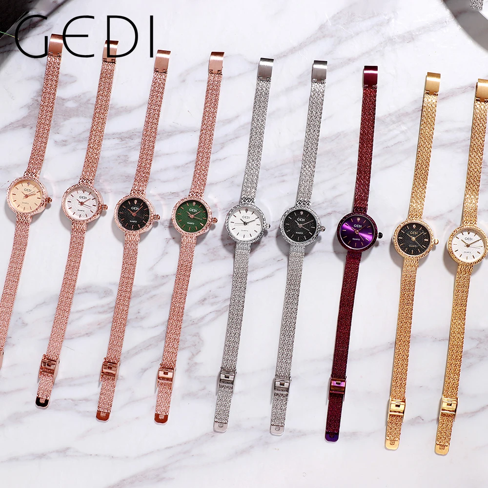 GEDI Waterproof New in Women's Watches 2023 Trend Stainless Steel Rose Gold Fashion Quartz Wrist Watch for Woman Small Uhr Damen