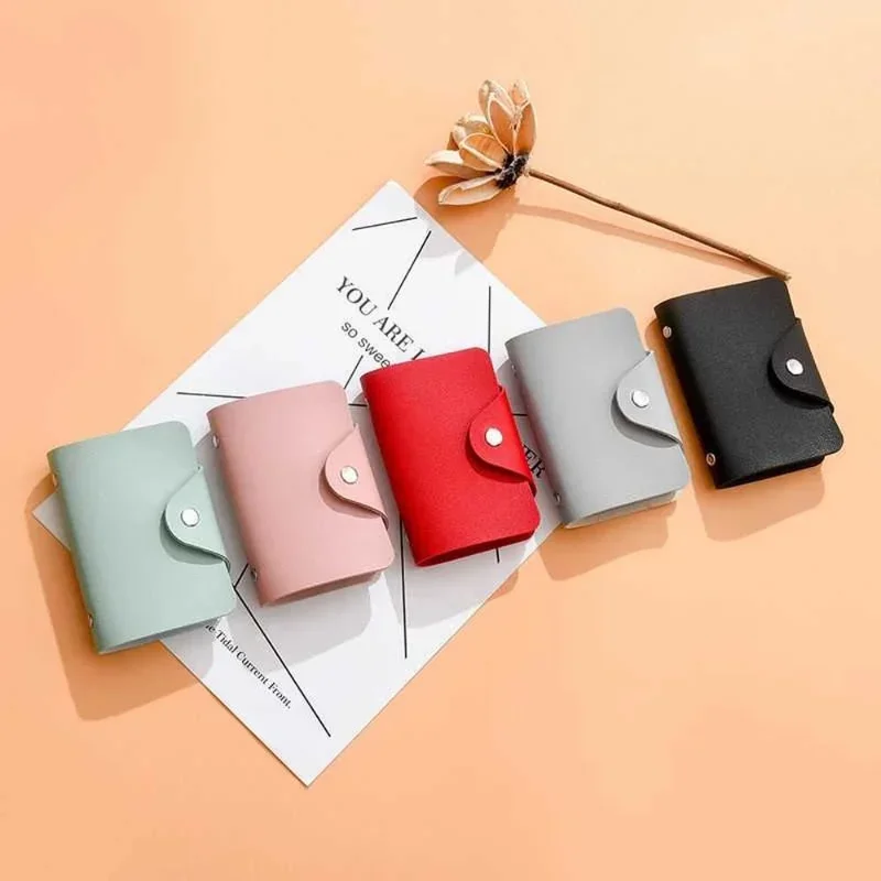 

New Leather Function 24 Bits Card Case Business Card Holder Men Women Credit Passport Card Bag ID Passport Card Wallet 8 Colors