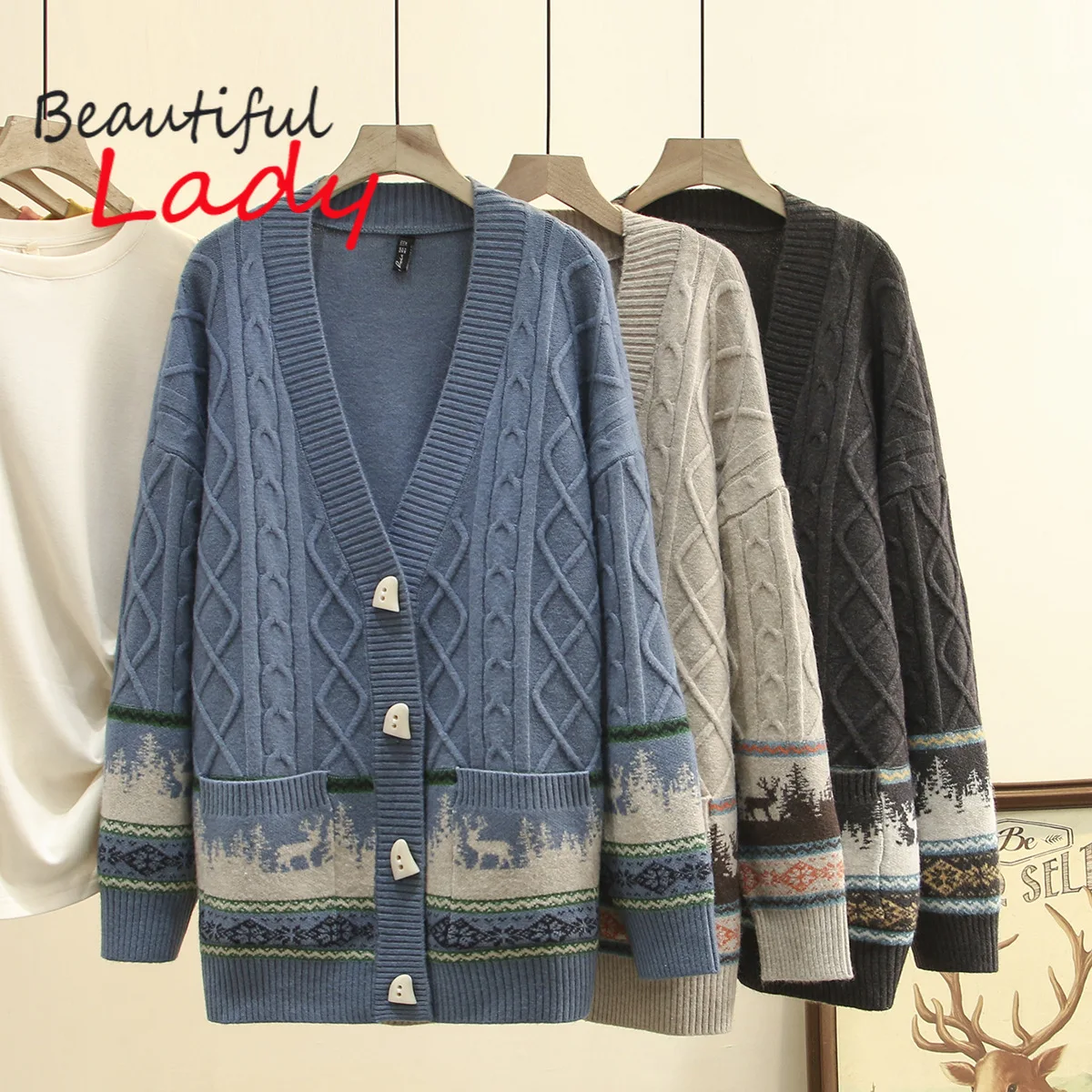 

Autumn and Winter Large Size Sweater Cardigan Women Tops V-neck Knitted Cardigan Jacket 100kg Women Coat