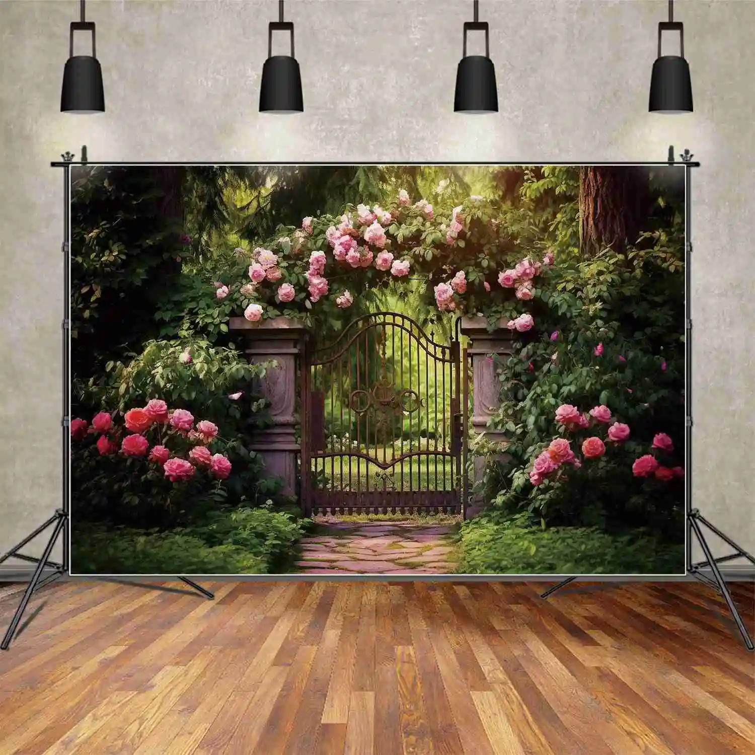 

MOON.QG Backdrop Wedding Arches Flower Leaves Garden Park Door for Photoshoot Background Custom Bridal Shower Photography Props