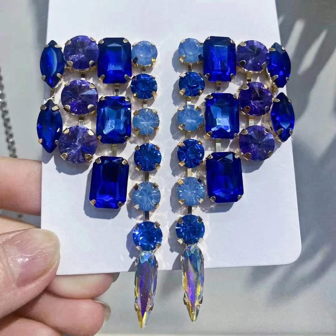 Exaggerated Long Rhinestone Tassel Temperament Earrings for Woman