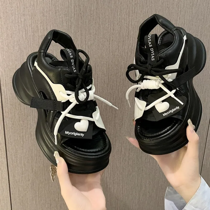 

Сандалии женские на шнуровке, босоножки на платформе и высоком каблуке, повседневные шлепанцы с открытым носком, классические тапочки, сланцы, лето 2023