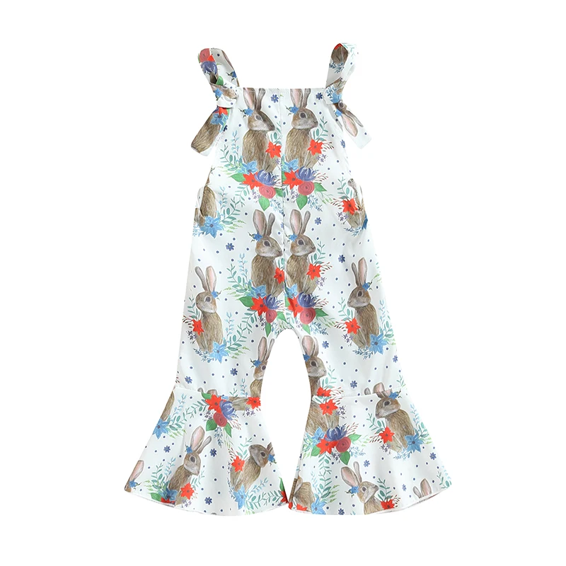 

Baby Kid Girls Jumpsuit, Sleeveless Rabbits Print Long Flare Pants for Easter Party