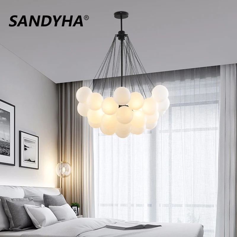

Modern Frosted Glass Ball Chandeliers Black Gold Bubble LED Pendant Light for Dining Living Room Bedroom Home Decor Hanging Lamp