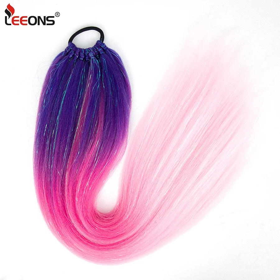 

Leeons New Jumbo Braids Ponytail With Glitter Tinsel Mixed 9 Strands Ombre Braiding Hair With Rubber Band Synthetic Ponytails