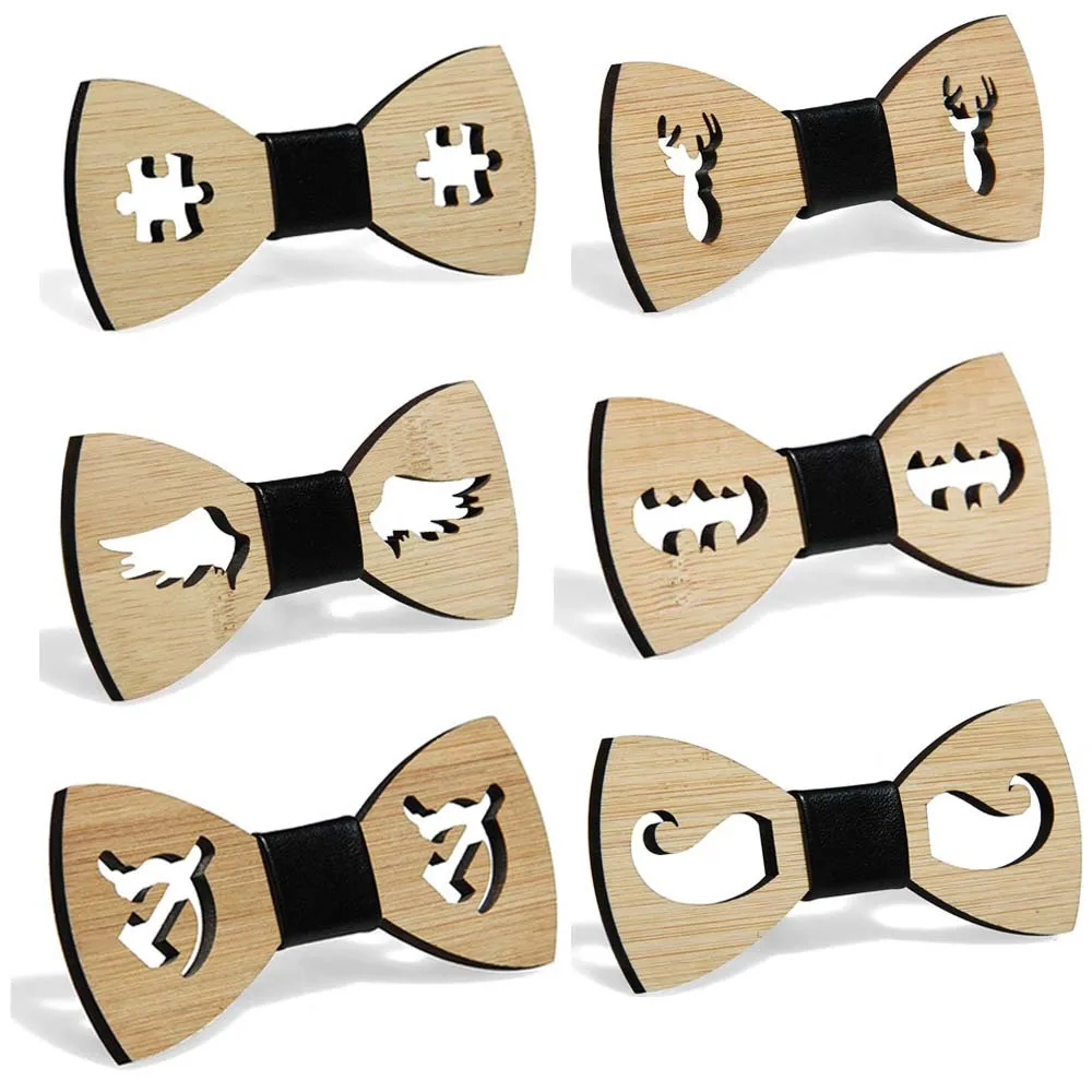 

Hollow bamboo and wood bow tie Men's casual wear collar flower High-grade wooden bow tie Simple and fashionable cartoon image