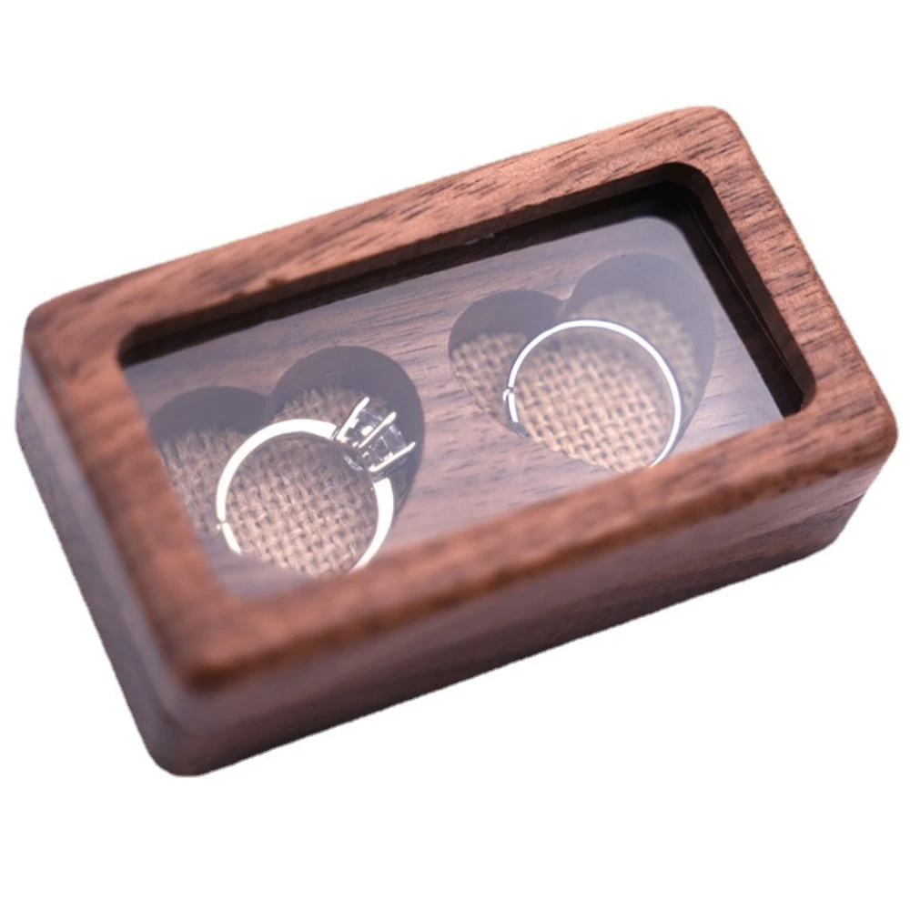 

Индивидуальная коробка из черного ореха из массива дерева с открытым окном, ювелирные изделия, кольцо, подвеска, серьги, декоративная короб...