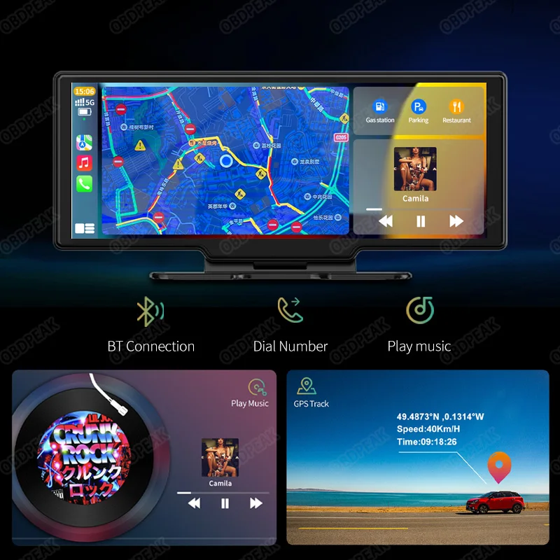 OBDPEAK K2 видеорегистратор 4K WIFI беспроводной Carplay и Android авто с двойным объективом Aux