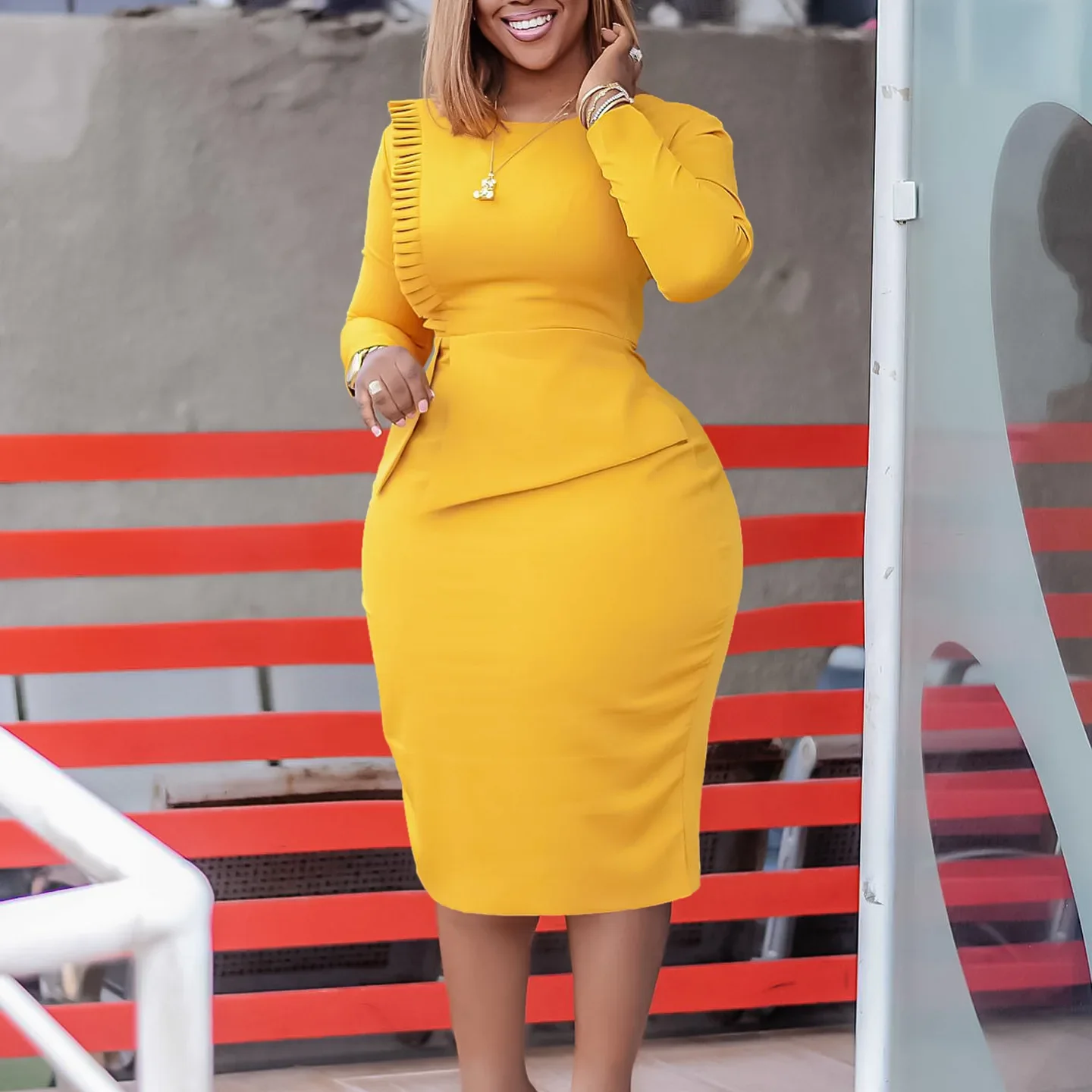 D415 Женское осенне-зимнее элегантное офисное платье в африканском стиле с длинным