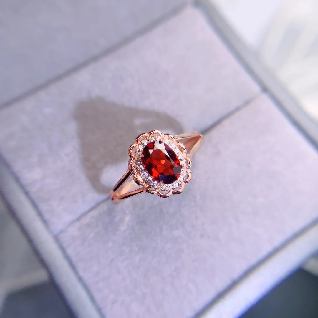 

LANZYO 925 пробы серебряные кольца натуральный гранатовый камень Fine Jewelry день рождения для женщин Новые Кольца Открытые Кольца j05075554ags