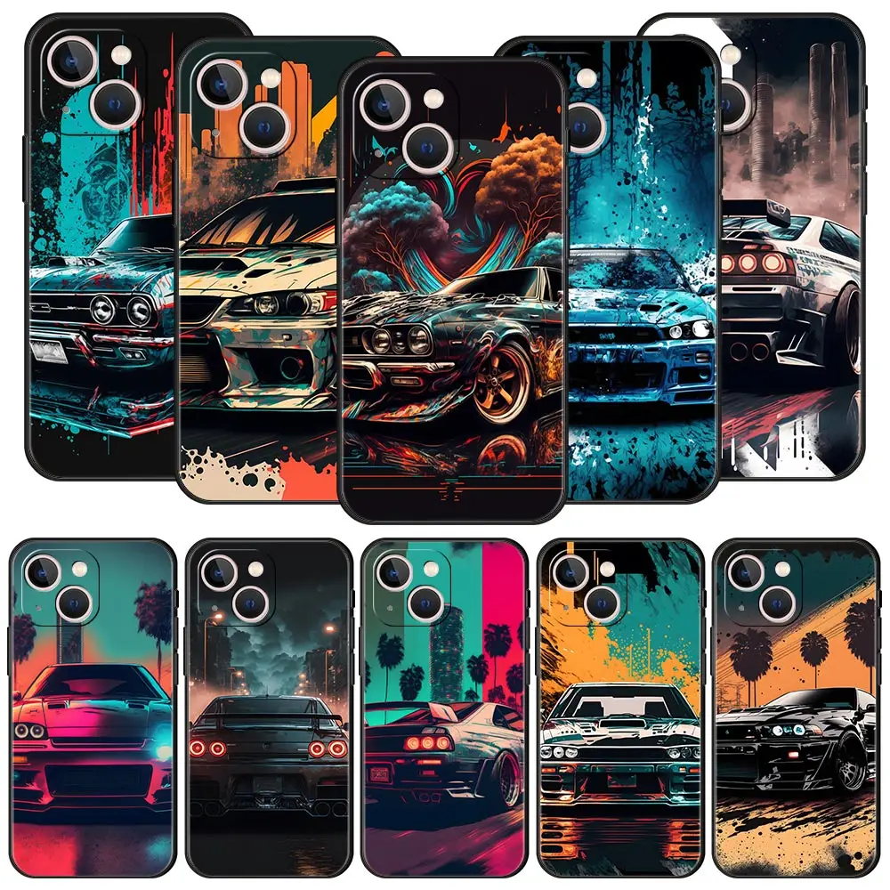 

Sports Car JDM Tokyo drift For iPhone 11 12 13 14 Pro Max Mini Phone Case X XR XS 7 8 Plus SE 2020 Luxury Black Soft Cover Funda