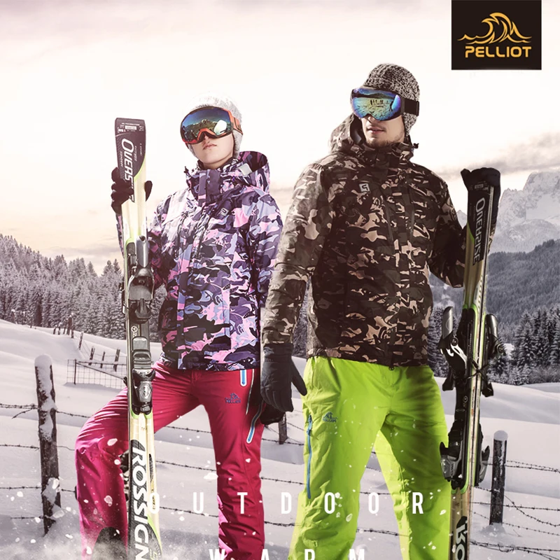 PELLIOT Men's ski suit  Coat camouflage  -30℃ Waterproof Windproof Breathable Winter Outdoor Sports Wear  Snow Suit jackets