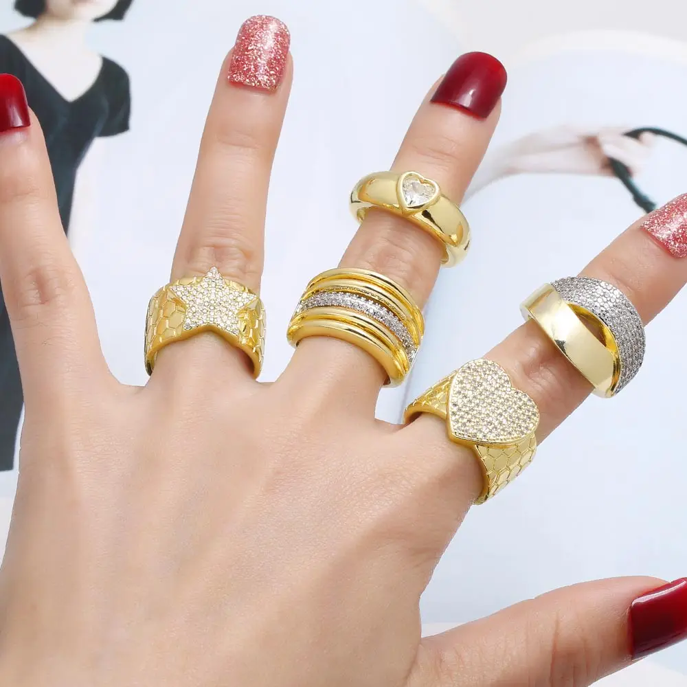 OCESRIO широкие массивные кольца с белым кристаллом в форме сердца для женщин медное