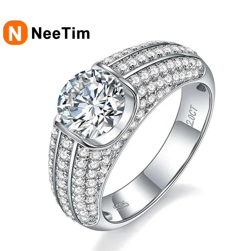 

NeeTim 2CT 8mm Moissanite Wedding Rings For Men 925 Sterling Silver Lab Diamond Engagement Men Band Ring Customized Fine Jewelry