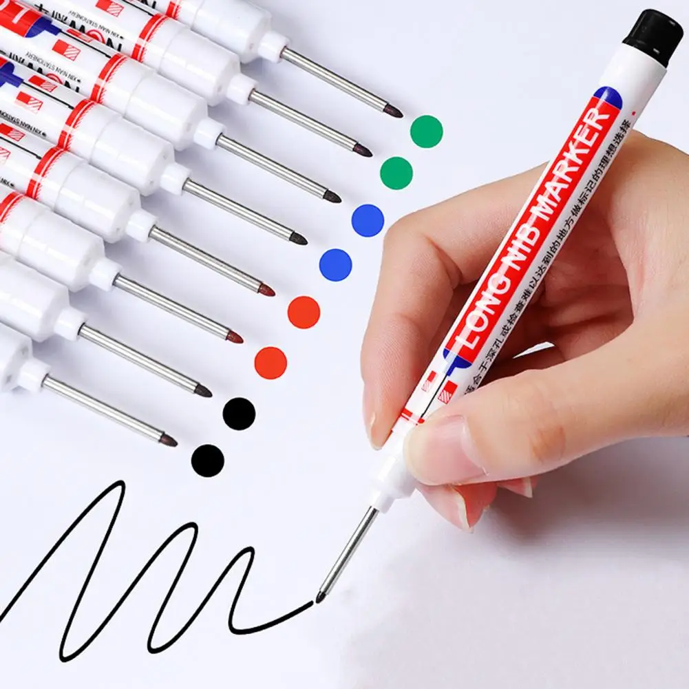 

4Pcs Long Head Marker Pen Multi-purpose Waterproof Quick-drying Oil Based Woodworking Decorative Pen for Worksite Office Supply
